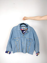 Load image into Gallery viewer, The Denim Queen | Vintage blue nautical embroidery lace denim jeans jacket M
