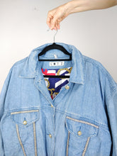 Load image into Gallery viewer, The Denim Queen | Vintage blue nautical embroidery lace denim jeans jacket M
