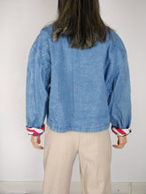 Load image into Gallery viewer, The Denim Queen | Vintage blue nautical embroidery lace denim jeans jacket M

