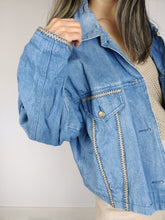 Load image into Gallery viewer, The Denim Queen | Vintage blue nautical embroidery lace denim jeans jacket M
