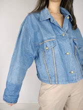 Load image into Gallery viewer, The Denim Queen | Vintage blue nautical embroidery lace denim jeans jacket M
