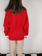 Load image into Gallery viewer, The Red Knit | Vintage red structured pattern light knit sweater pullover L
