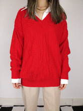 Load image into Gallery viewer, The Red Knit | Vintage red structured pattern light knit sweater pullover L
