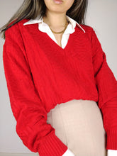 Load image into Gallery viewer, The Red Knit | Vintage red structured pattern light knit sweater pullover L
