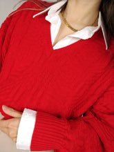 Load image into Gallery viewer, The Red Knit | Vintage red structured pattern light knit sweater pullover L
