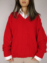 Load image into Gallery viewer, The Red Knit | Vintage red structured pattern light knit sweater pullover L
