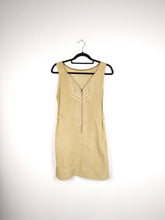 Load image into Gallery viewer, The Faux Suede | Vintage beige embroidery faux suede leather sleeveless mini dress S
