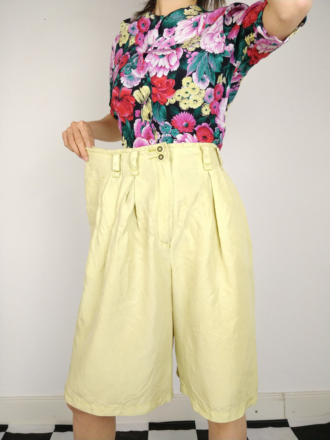 The Silk Culottes | Vintage 90s silk yellow culottes shorts Yessica 42 M-L
