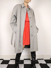 Load image into Gallery viewer, The Double Trouble | Vintage cashmere wool grey reversible houndstooth checkered trench coat jacket M
