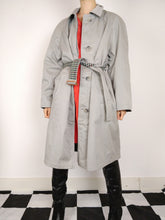 Load image into Gallery viewer, The Double Trouble | Vintage cashmere wool grey reversible houndstooth checkered trench coat jacket M
