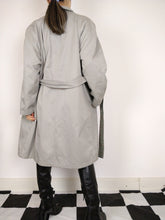 Load image into Gallery viewer, The Double Trouble | Vintage cashmere wool grey reversible houndstooth checkered trench coat jacket M
