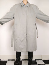 Load image into Gallery viewer, The Double Trouble | Vintage cashmere wool grey reversible houndstooth checkered trench coat jacket M
