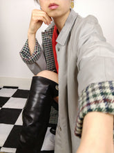 Load image into Gallery viewer, The Double Trouble | Vintage cashmere wool grey reversible houndstooth checkered trench coat jacket M
