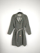 Load image into Gallery viewer, The Double Trouble | Vintage cashmere wool grey reversible houndstooth checkered trench coat jacket M
