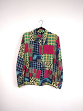 Load image into Gallery viewer, The Organised Chaos | Vintage crazy pattern colorful animal checker pink yellow blue greenshirt blouse M
