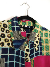 Load image into Gallery viewer, The Organised Chaos | Vintage crazy pattern colorful animal checker pink yellow blue greenshirt blouse M
