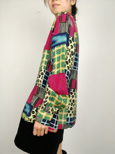 Load image into Gallery viewer, The Organised Chaos | Vintage crazy pattern colorful animal checker pink yellow blue greenshirt blouse M
