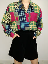 Load image into Gallery viewer, The Organised Chaos | Vintage crazy pattern colorful animal checker pink yellow blue greenshirt blouse M
