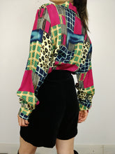 Load image into Gallery viewer, The Organised Chaos | Vintage crazy pattern colorful animal checker pink yellow blue greenshirt blouse M
