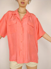 Load image into Gallery viewer, The Silk Coral | Vintage silk short sleeve blouse shirt orange peach plain L
