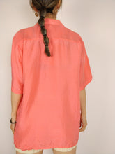 Load image into Gallery viewer, The Silk Coral | Vintage silk short sleeve blouse shirt orange peach plain L
