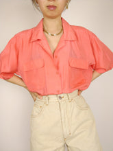 Load image into Gallery viewer, The Silk Coral | Vintage silk short sleeve blouse shirt orange peach plain L
