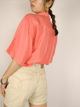 Load image into Gallery viewer, The Silk Coral | Vintage silk short sleeve blouse shirt orange peach plain L
