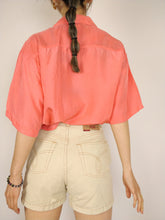 Load image into Gallery viewer, The Silk Coral | Vintage silk short sleeve blouse shirt orange peach plain L
