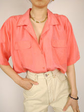 Load image into Gallery viewer, The Silk Coral | Vintage silk short sleeve blouse shirt orange peach plain L
