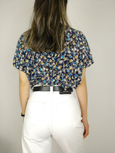 Load image into Gallery viewer, The Heart Breaker | Vintage crazy pattern hearts blue yellow short sleeve shirt blouse M
