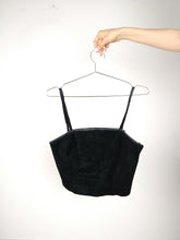Load image into Gallery viewer, The Leather Top | Vintage real suede leather black crop spaghetti strap top S
