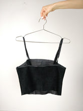 Load image into Gallery viewer, The Leather Top | Vintage real suede leather black crop spaghetti strap top S
