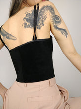 Load image into Gallery viewer, The Leather Top | Vintage real suede leather black crop spaghetti strap top S
