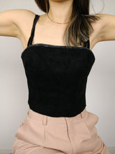 Load image into Gallery viewer, The Leather Top | Vintage real suede leather black crop spaghetti strap top S
