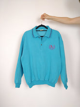 Load image into Gallery viewer, The Sky Sweatshirt | Vintage polo collar bright blue sweatshirt embroidery first sweater pullover M-L
