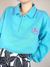 Load image into Gallery viewer, The Sky Sweatshirt | Vintage polo collar bright blue sweatshirt embroidery first sweater pullover M-L
