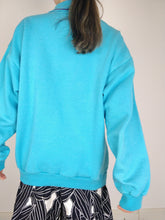 Load image into Gallery viewer, The Sky Sweatshirt | Vintage polo collar bright blue sweatshirt embroidery first sweater pullover M-L
