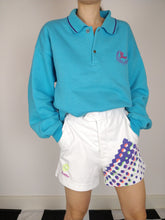 Load image into Gallery viewer, The Sky Sweatshirt | Vintage polo collar bright blue sweatshirt embroidery first sweater pullover M-L
