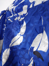 Load image into Gallery viewer, The Blue Floral | Vintage floral pattern white blue short sleeve shirt blouse shiny satin S-M
