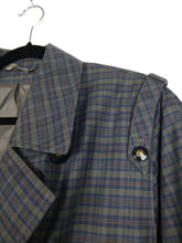 Load image into Gallery viewer, The Checkered Trench | Vintage grey checkered plaid pattern short trench coat jacket L
