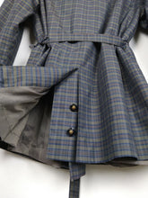 Load image into Gallery viewer, The Checkered Trench | Vintage grey checkered plaid pattern short trench coat jacket L
