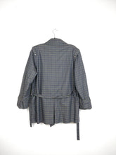 Load image into Gallery viewer, The Checkered Trench | Vintage grey checkered plaid pattern short trench coat jacket L
