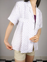 Load image into Gallery viewer, The Polka Linen | Vintage white linen purple polka dot pattern short sleeve shirt blouse M-L

