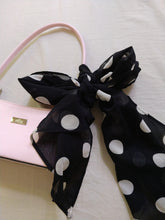 Load image into Gallery viewer, The Black Polka Scarf | Vintage black sheer white polka dot long shape light scarf
