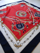 Load image into Gallery viewer, The Horse Scarf | Vintage baroque horse print pattern white blue red scarf square shape

