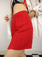 Load image into Gallery viewer, The Red Linen | Vintage linen shorts embroidery floral flower red XS
