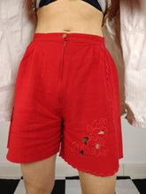 Load image into Gallery viewer, The Red Linen | Vintage linen shorts embroidery floral flower red XS
