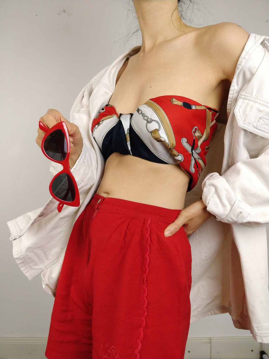 The Horse Scarf | Vintage baroque horse print pattern white blue red scarf square shape