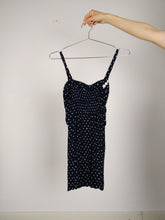 Load image into Gallery viewer, The Cute Top | Vintage dress top bodycon navy white floral embroidery polka dot pattern print strap XS
