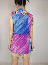 Load image into Gallery viewer, The Silk Canvas | Vintage flower floral pattern print silk sleeveless vest cami top blouse blue purple orange S
